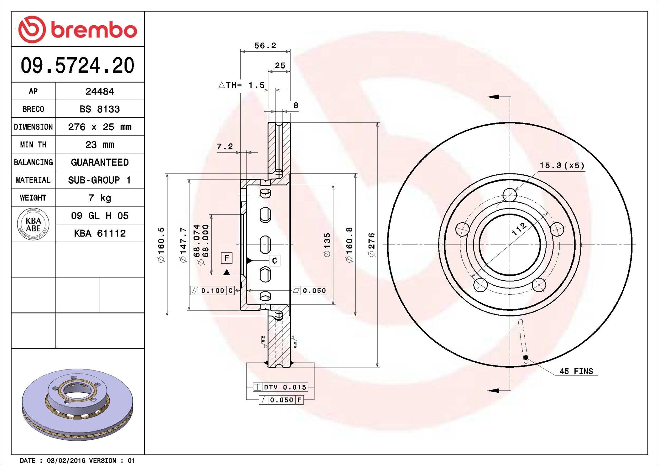 BREMBO 09.5724.20: Disco de freno PRIME LINE Ø: 276mm, ventilación interna, Ø: 276mm