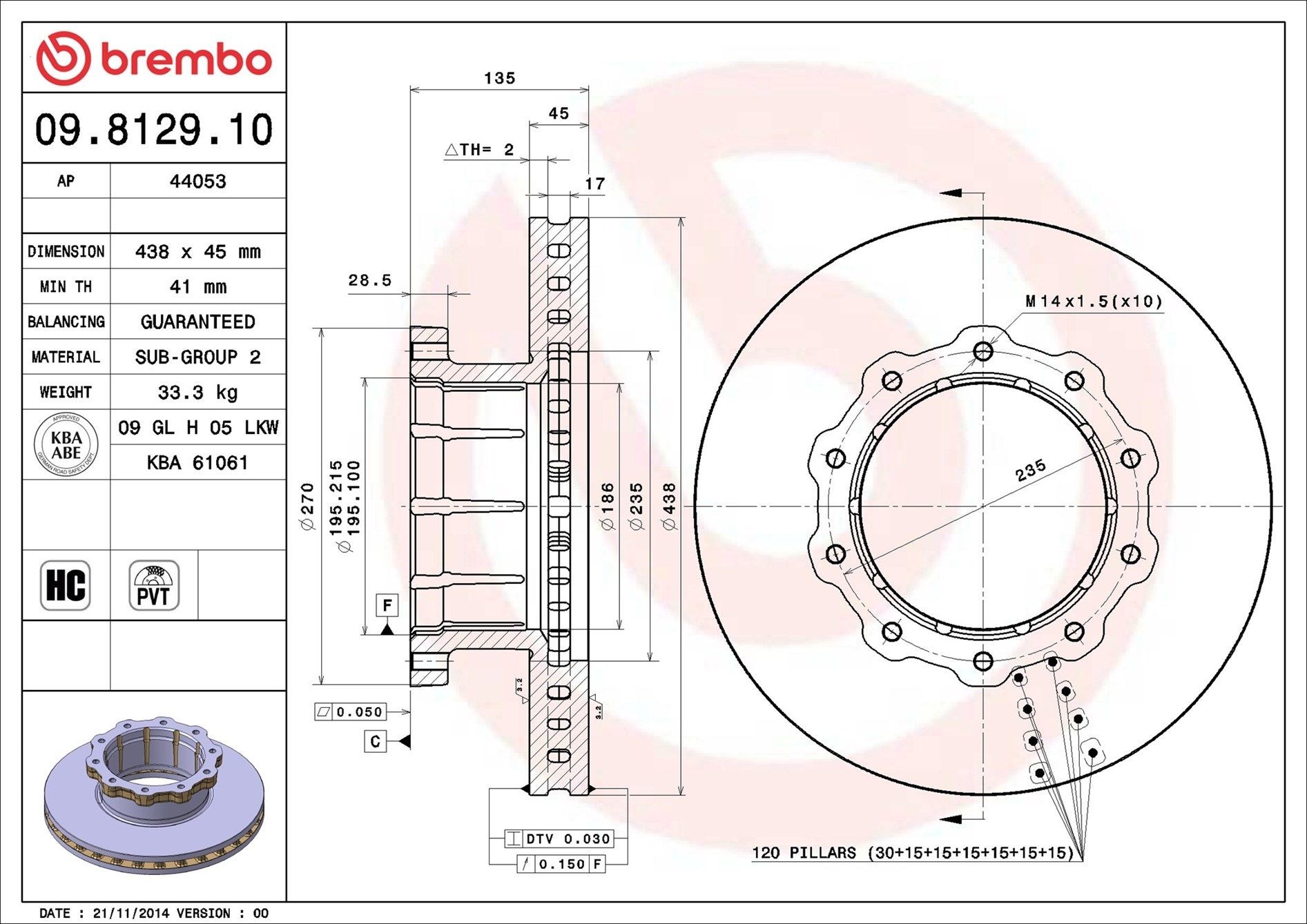 BREMBO 09.8129.10: Brzdový kotouč PRIME LINE R: 438mm, vnitřně větráno, R: 438mm