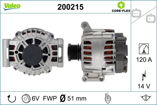VALEO 200215: Alternator VALEO CORE-FLEX 120A