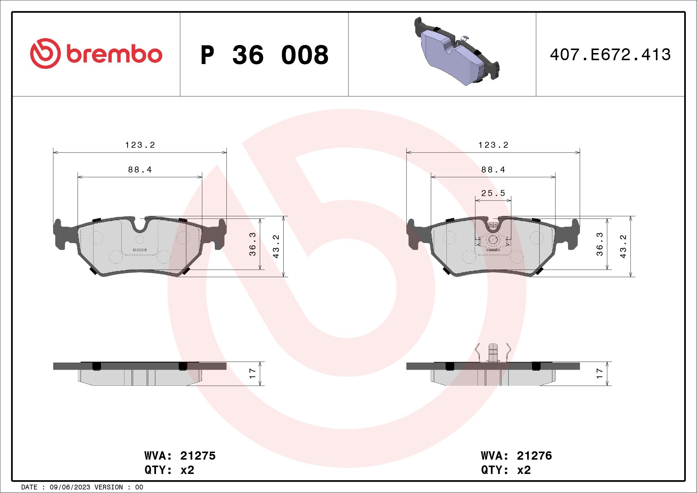 BREMBO P 36 008: Sada brzdových destiček, kotoučová brzda PRIME LINE bez příslušenství, s krycím plechem