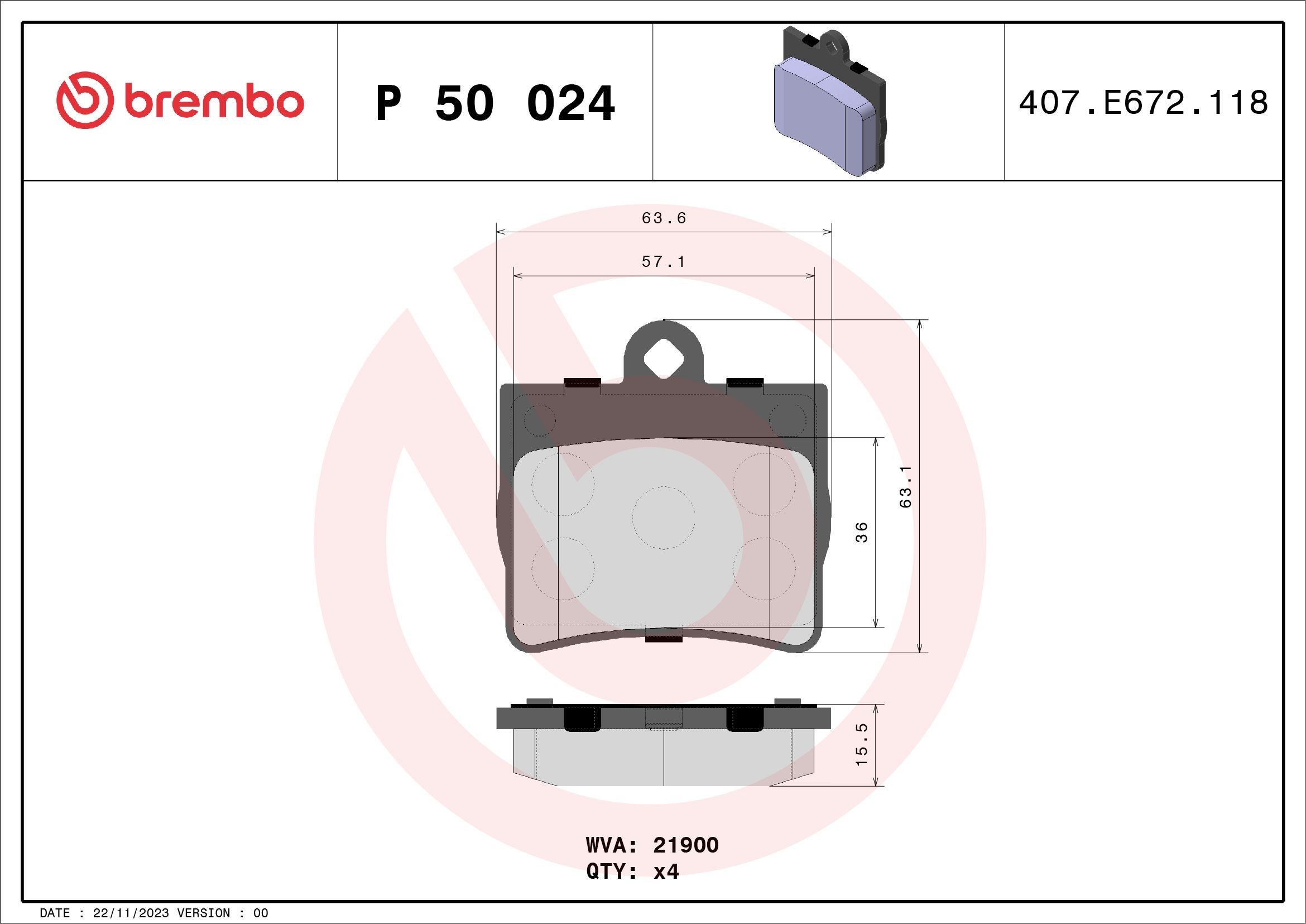 BREMBO P 50 024: Juego de pastillas de freno PRIME LINE sin accesorios, Chapa antichirridos