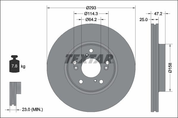 TEXTAR 92321303: Disco de freno PRO Ø: 293mm, ventilación interna, Ø: 293mm, revestido, sin buje de rueda, sin cojinete rueda, sin perno de sujeción de rueda