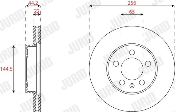 JURID 563227JC: Stabdžių diskas Ø: 256mm, ventiliuojama, Ø: 256mm, padengta, be varžtų
