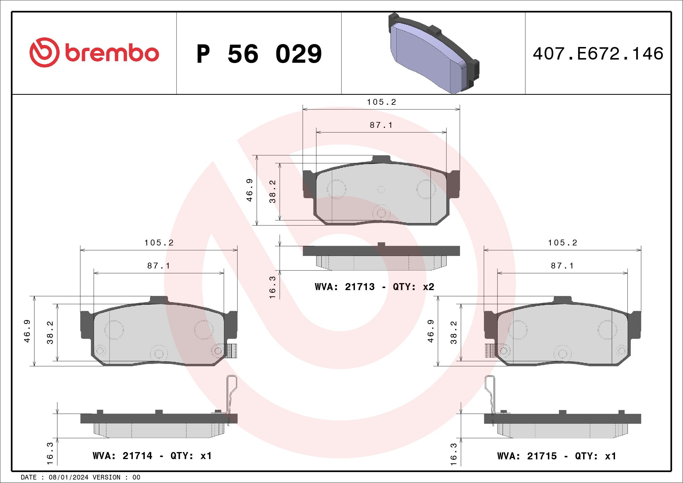 BREMBO P 56 029 Bremsbeläge PRIME LINE ohne Zubehör, mit Anti-Quietsch-Blech