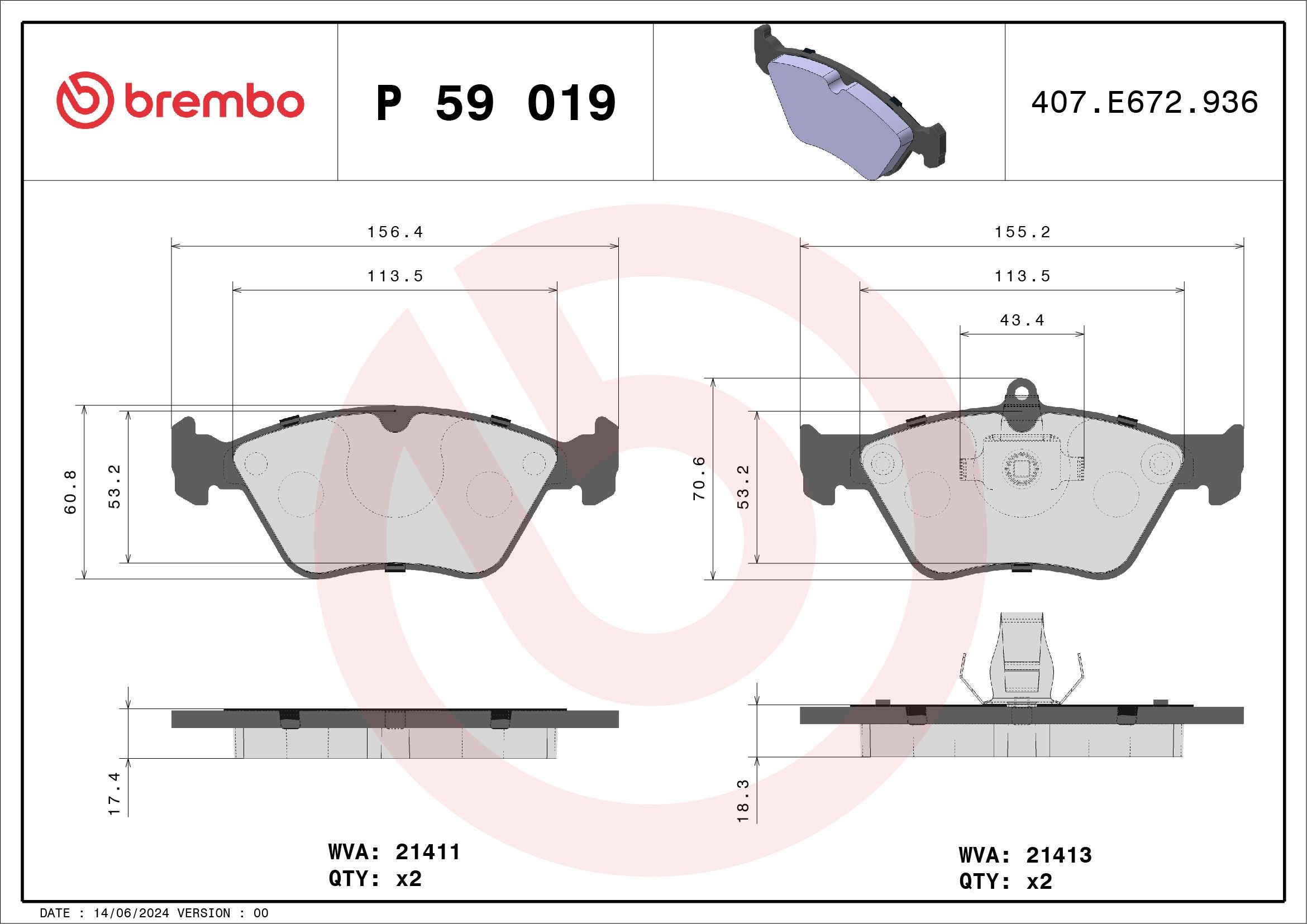 BREMBO P 59 019: Plăcuțe de frână PRIME LINE fara accesorii, cu tabla anti scartait