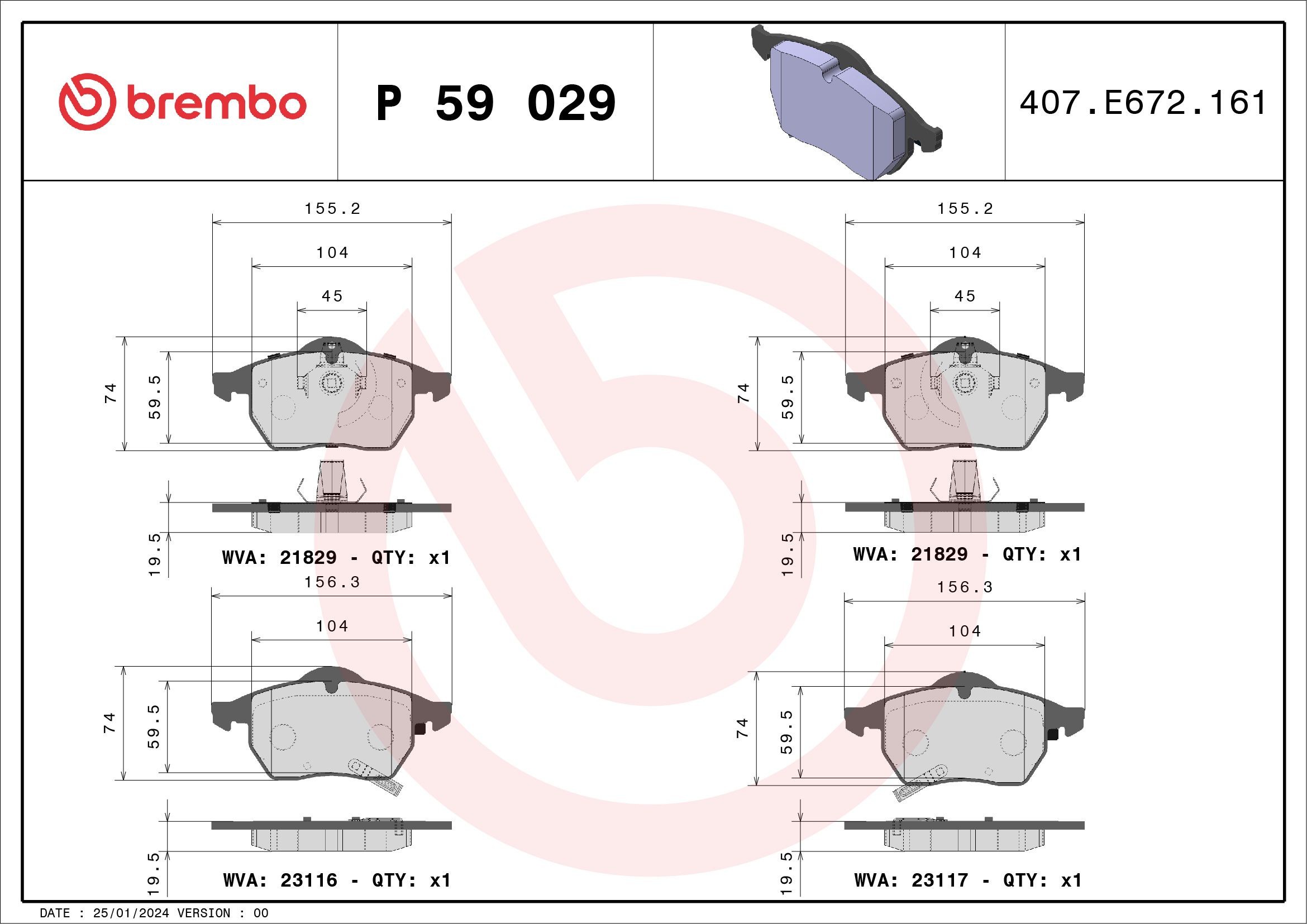 BREMBO P 59 029: Sada brzdových destiček, kotoučová brzda s příslušenstvím, s Kolbenclipem, s krycím plechem, PRIME LINE - Ring