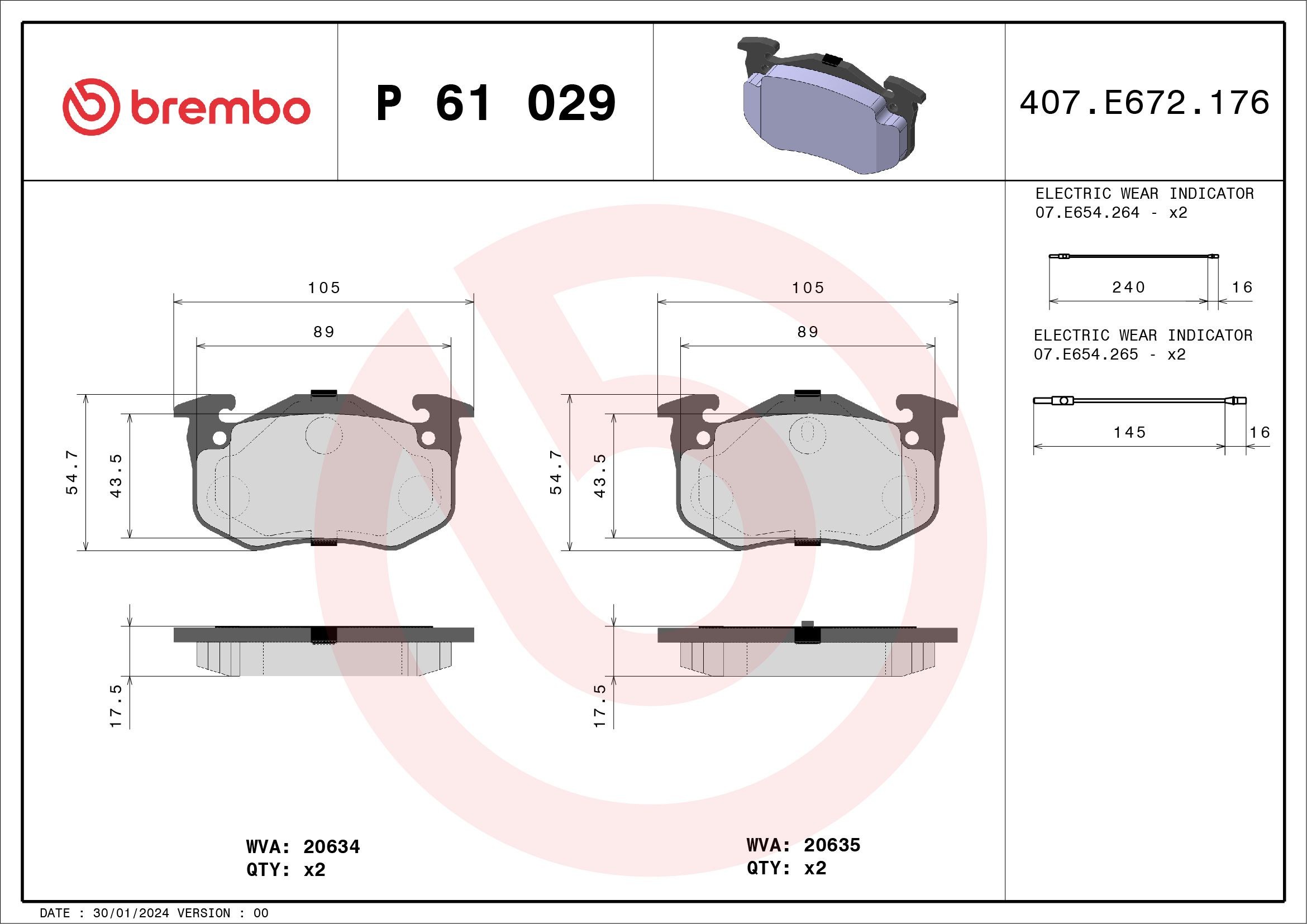 BREMBO P 61 029: Fékbetét készlet, tárcsafék PRIME LINE Tartozékok nélkül, csikorgásgátló lemezzel