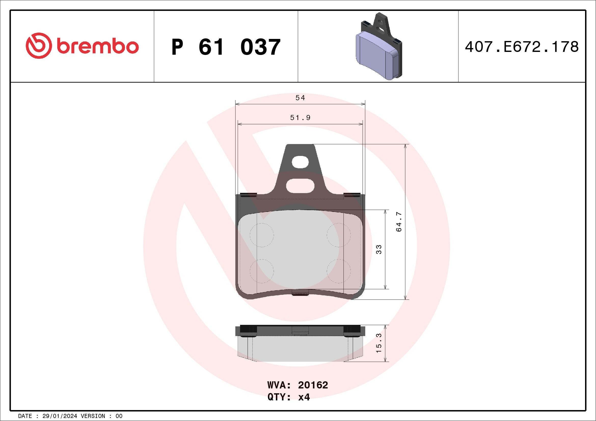 BREMBO P 61 037: Piduriklotsid PRIME LINE ilma lisavarustuseta, koos kokkusurumisvastase plekiga