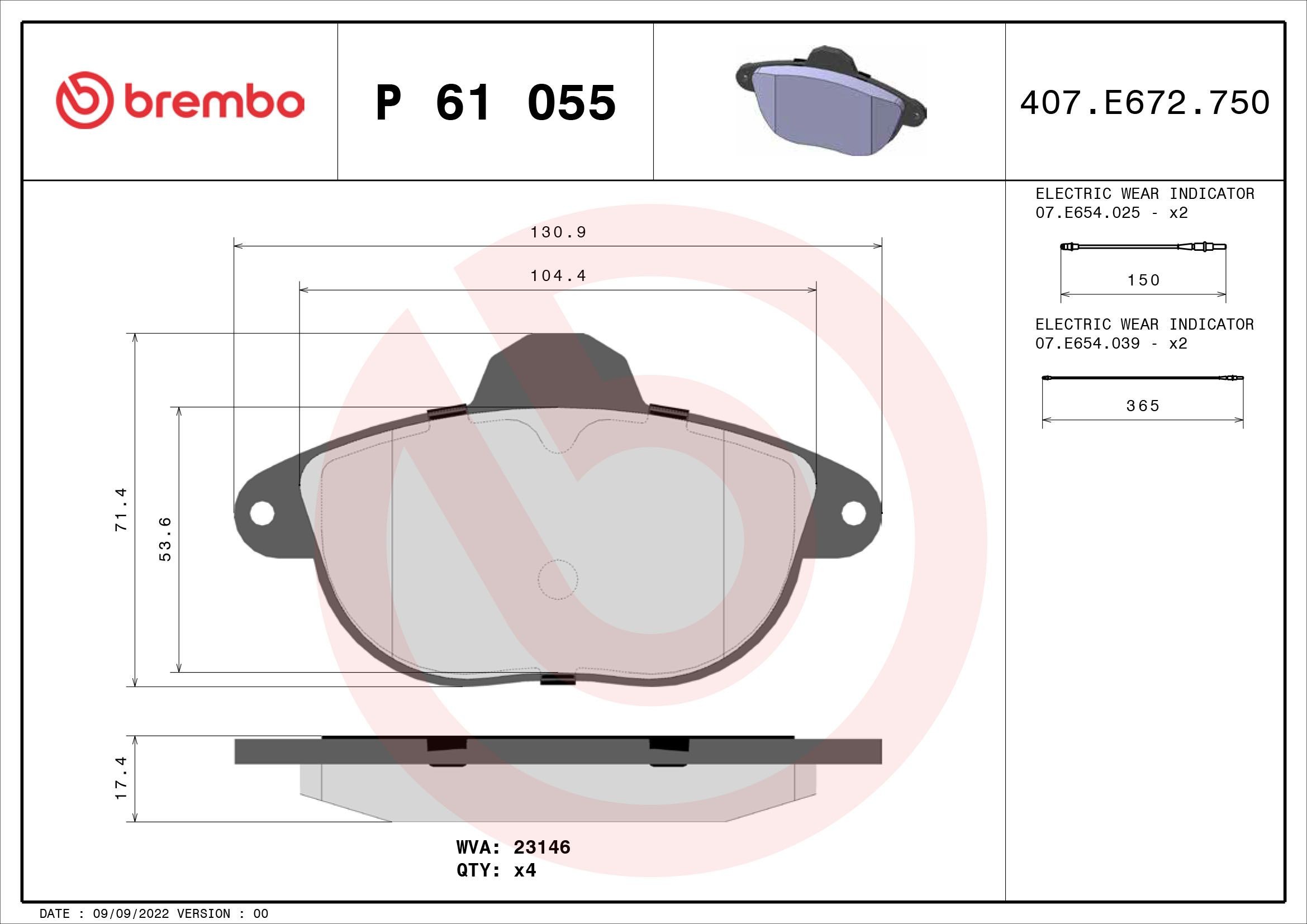 BREMBO P 61 055: Piduriklotsid PRIME LINE ilma lisavarustuseta, koos kokkusurumisvastase plekiga