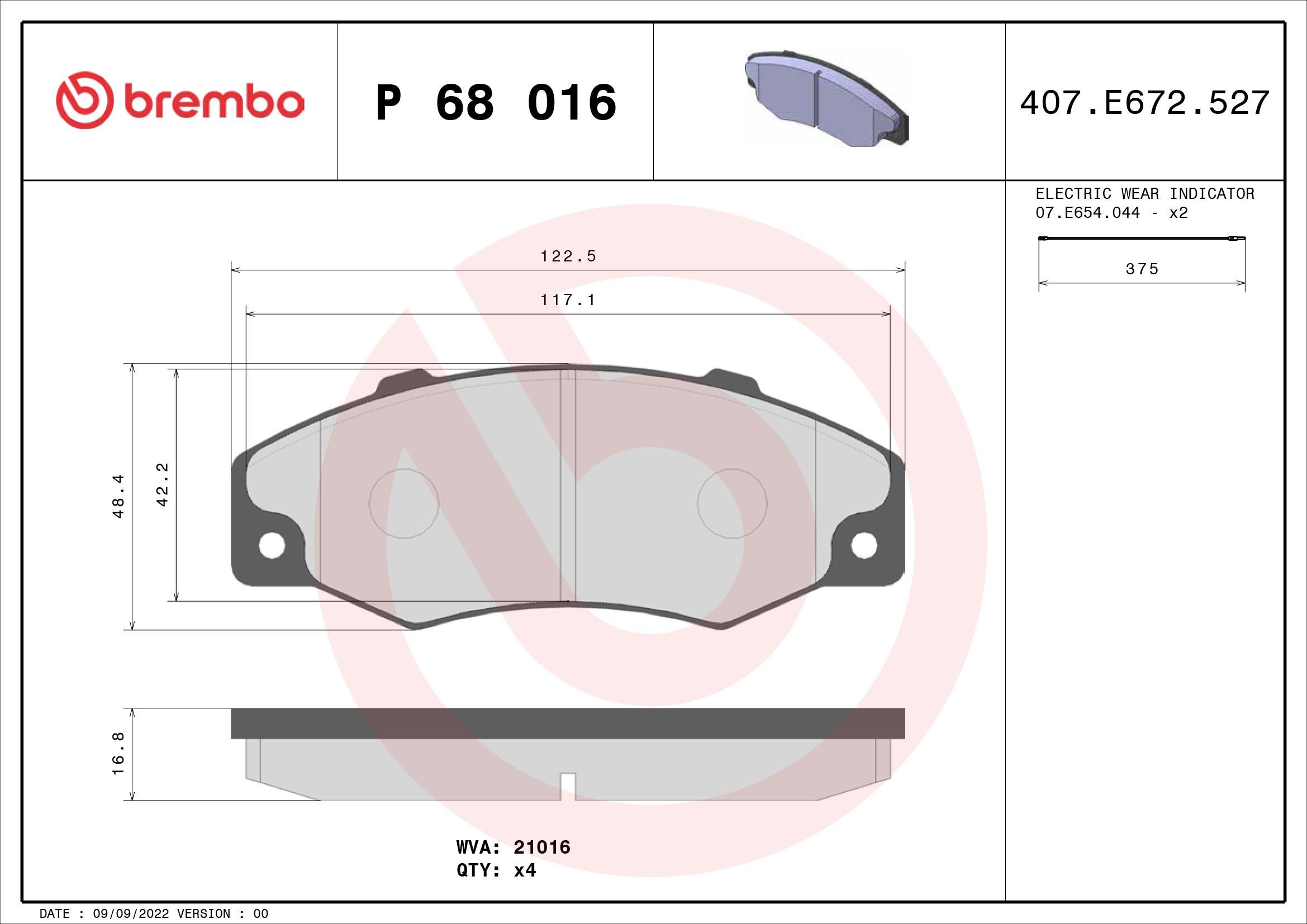 BREMBO P 68 016: Piduriklotsid PRIME LINE ilma lisavarustuseta, koos kokkusurumisvastase plekiga