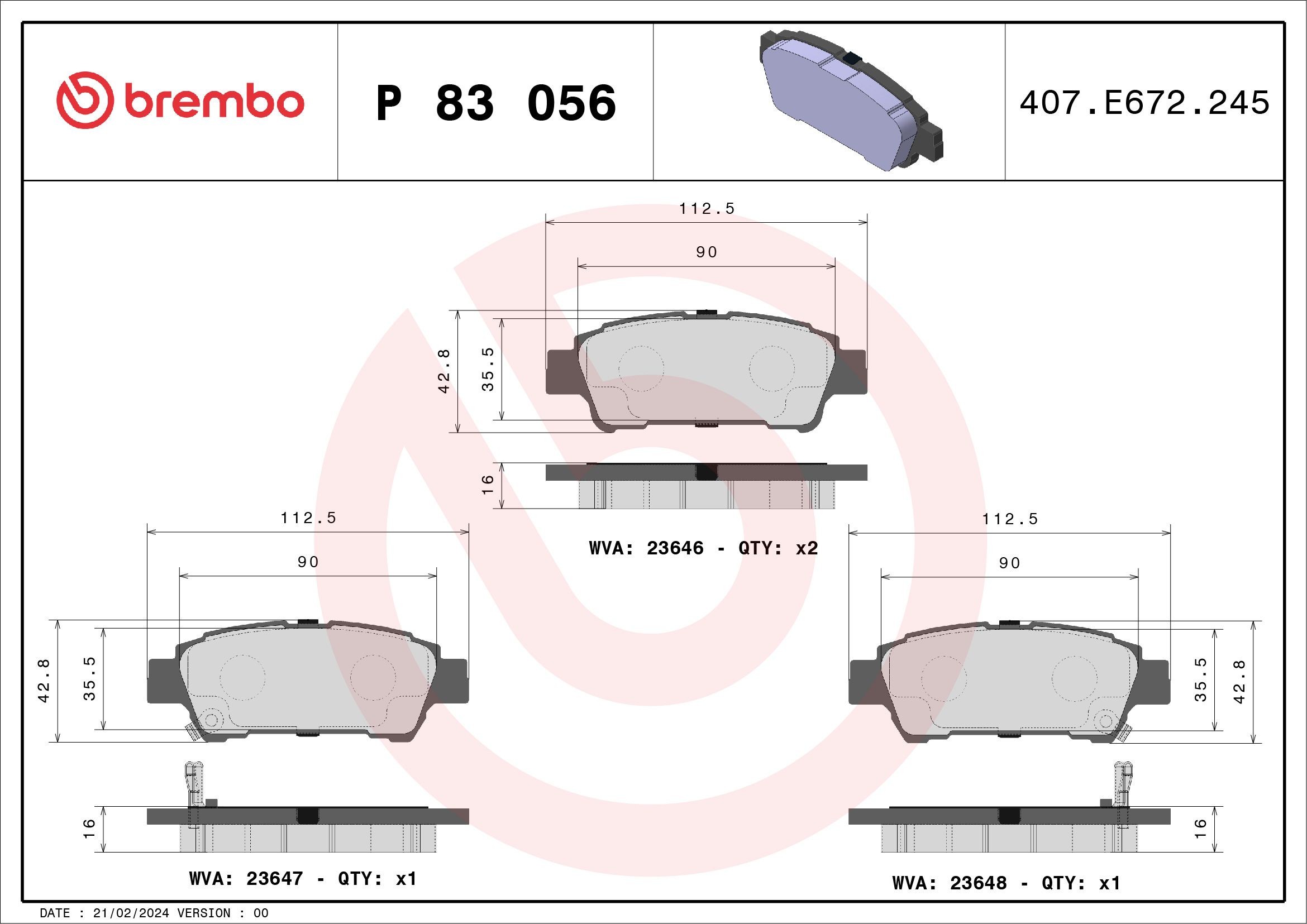 BREMBO P 83 056: Piduriklotsid PRIME LINE ilma lisavarustuseta, koos kokkusurumisvastase plekiga
