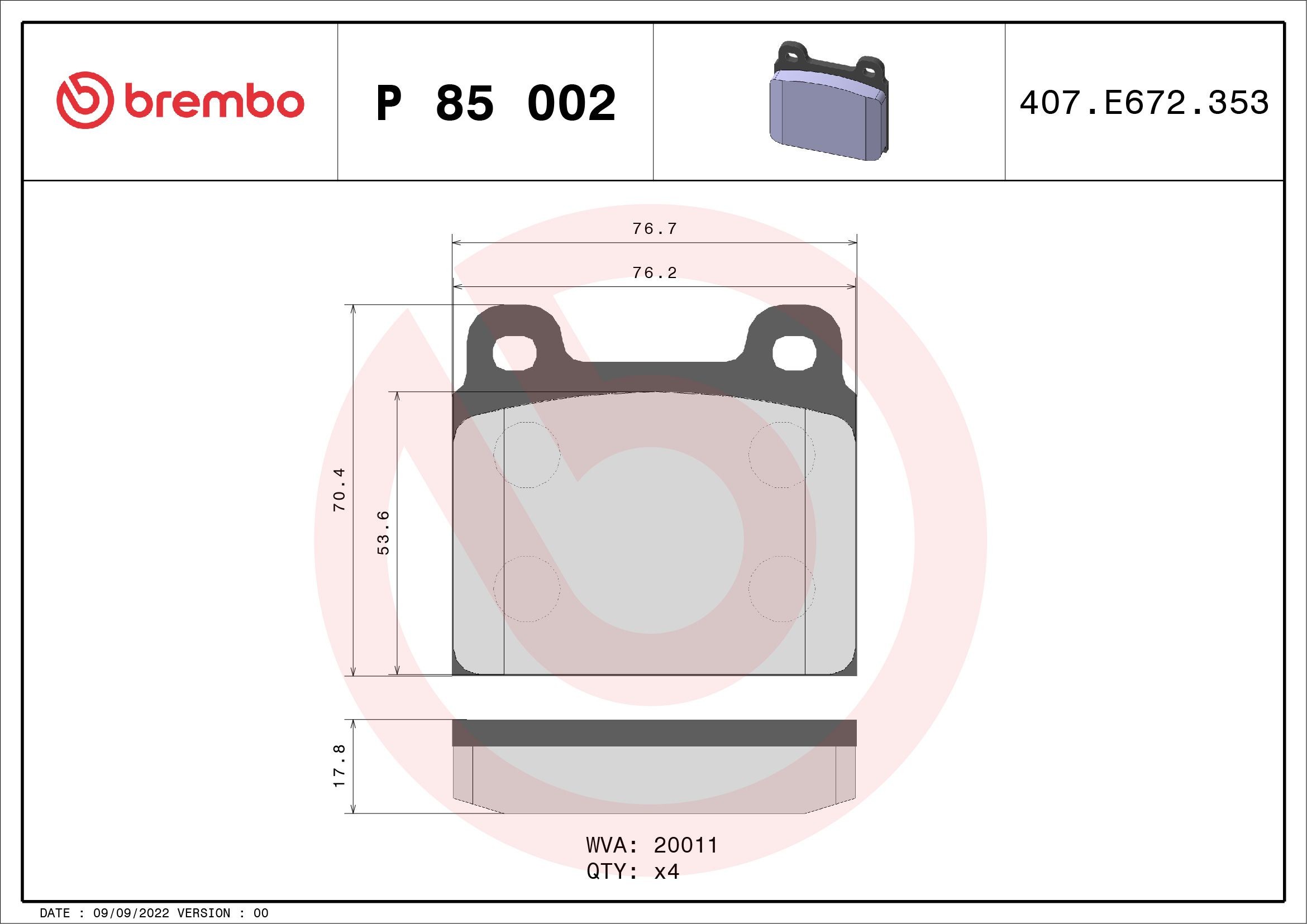 BREMBO P 85 002: Stabdžių kaladėlės PRIME LINE be priedų, su apsaugos nuo girgždėjimo plokšte