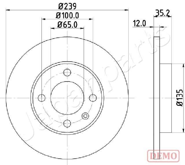 JAPANPARTS DI-0938C: Δισκόπλακα Ø: 239mm, πλήρες, Ø: 239mm, βαμμένο