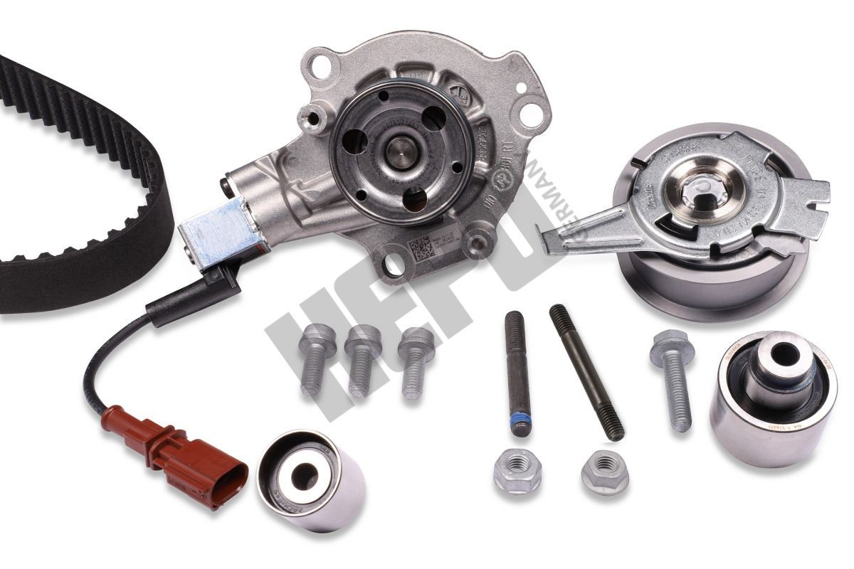 HEPU PK06693: Kit de distribution + pompe à eau Nbr. dents: 145, Largeur: 25mm, Pompe à eau commutable, avec contact-coupure intégré, avec vis/boulons