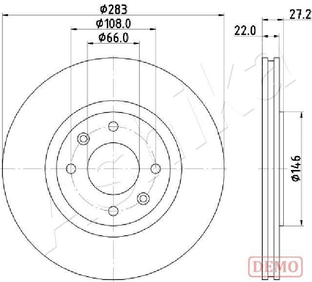 ASHIKA 60-00-0626C: Féktárcsa Ø: 283mm, Szellőztetett, Ø: 283mm, lakkozott