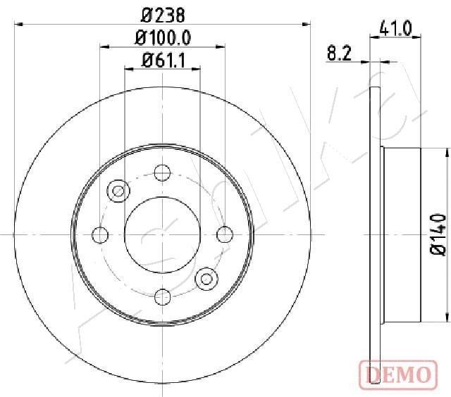 ASHIKA 60-00-0700C: Brzdový kotouč přední osa, R: 238mm, plný, R: 238mm, lakováno
