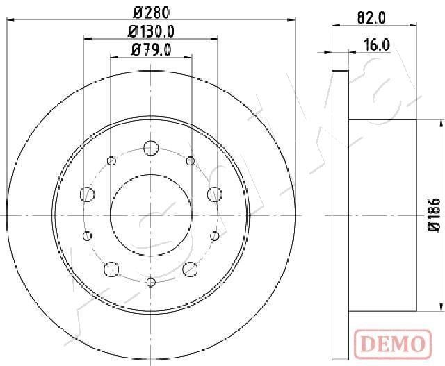 ASHIKA 61-00-0611C: Bremseskive bagaksel, Ø: 280mm, fuldstændigt, Ø: 280mm, lakeret