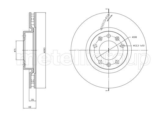 CIFAM 800-1764C: Bremseskive Ø: 283,0mm, ventileret, Ø: 283,0mm, lakeret