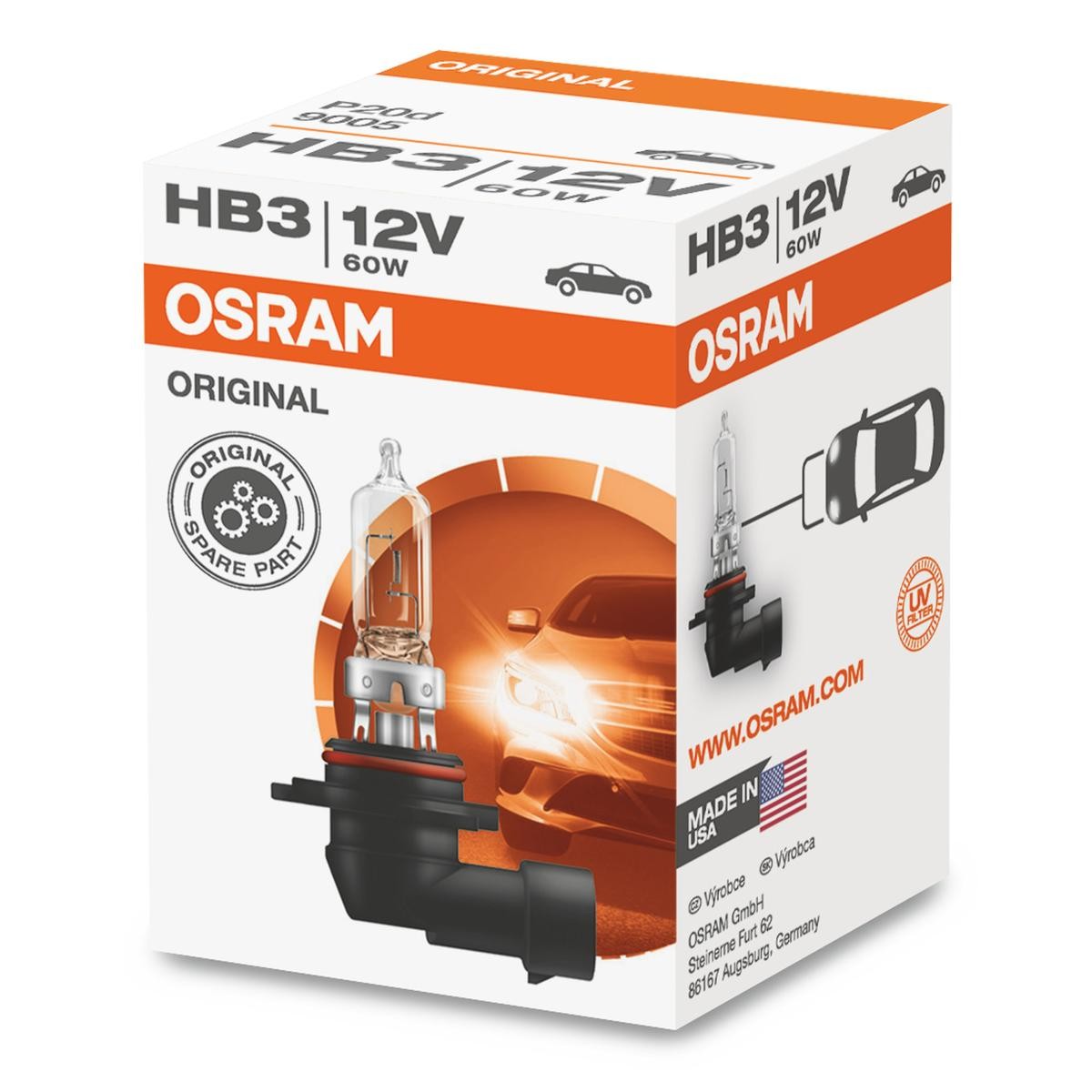 OSRAM 9005: Λυχνία, μεγάλα φώτα 12V, 60W, HB3 ORIGINAL LINE
