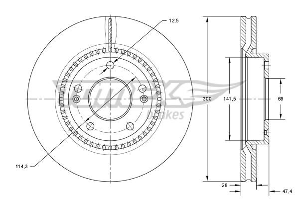 TOMEX brakes TX 73-31: Piduriketas Esisild, Ø: 300mm, õhutusega, Ø: 300mm, värvitud