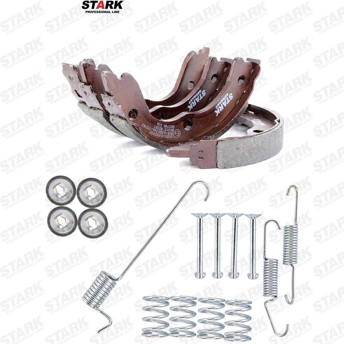 STARK SKBS-0450434: Zestaw szczęk hamulcowych Oś tylna, 172[mm], z materiałem mocującym
