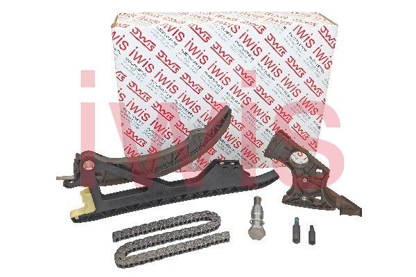 AIC 70044Set: Styrekædesæt iwis original originaludstyrskvalitet, fremstillet i Tysklan med glideskinner, med kædestrammer, Kontroller tandhjul for slitage, og forny om nødvendigt, med bolte