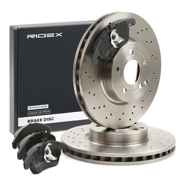 RIDEX 3405B1147: Pidurikomplekt, ketaspidur Esisild, Ø: 322, 322,0mm, augustatud/sise, koos kokkusurumisvastase plekiga, ilma rattakeskmeta, ilma rattakinnituspoltideta, koos stopperrõngaga