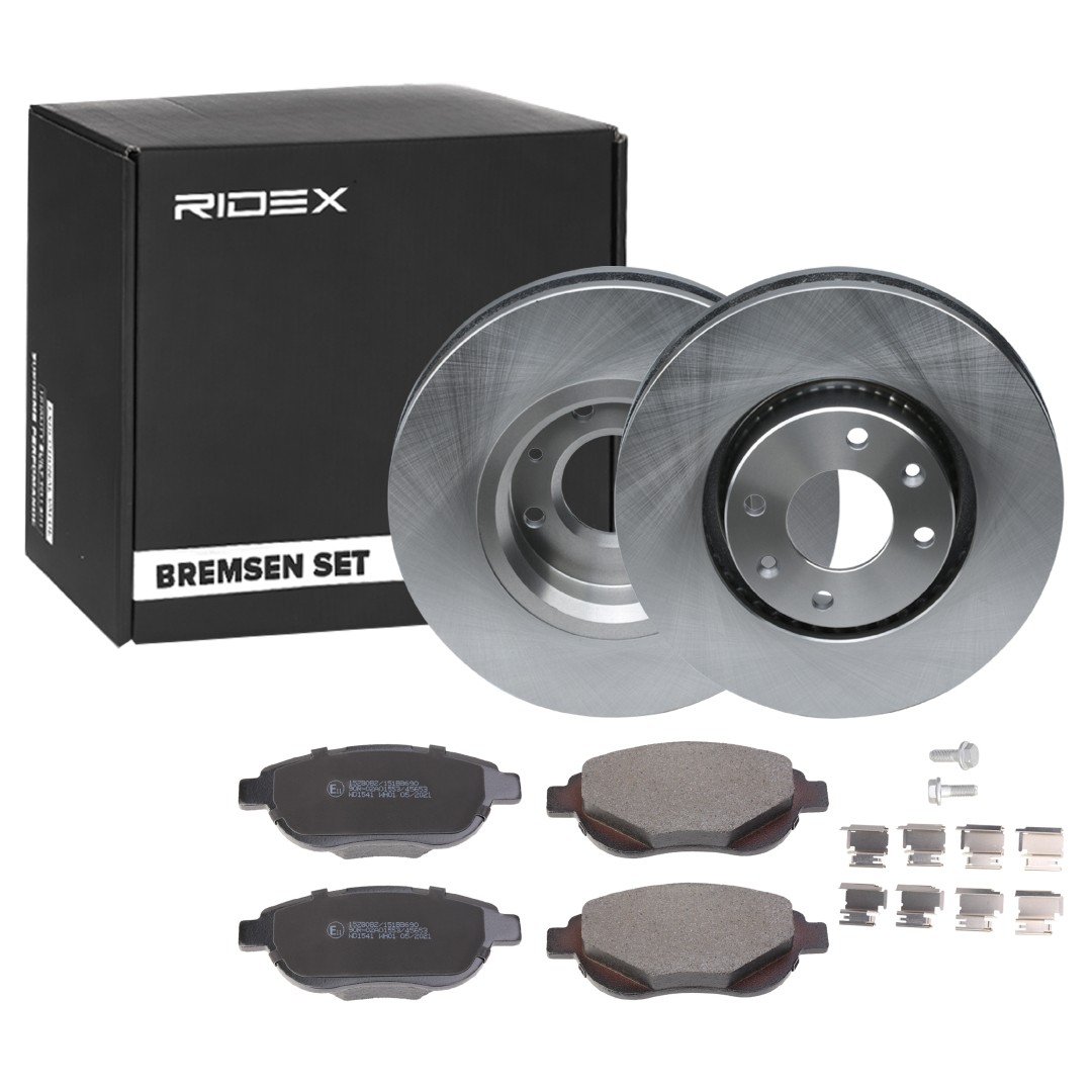 RIDEX 3405B1420: Pidurikomplekt, ketaspidur Esisild, Ø: 283mm, õhutusega, ilma rattakeskmeta, koos pidurisadula kruvidega