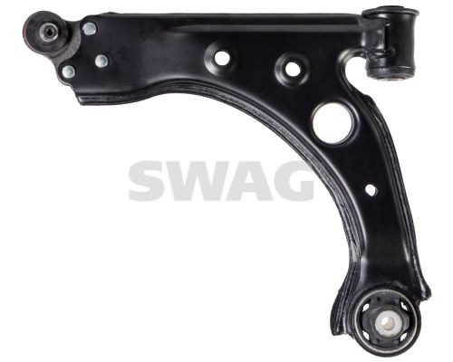 SWAG 33 10 2892: Bras de suspension Essieu avant gauche, inférieur, Tôle d'acier, avec paliers en caoutchouc, avec rotule de suspension