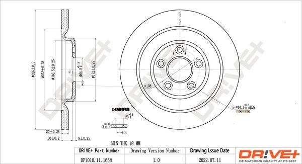 Dr!ve+ DP1010.11.1658: Bromsskiva Ø: 326mm, ventilerad, Ø: 326mm