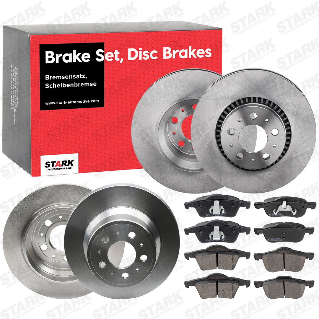 STARK SKBK-10991683: Disques et plaquettes de freins Essieu avant, Essieu arrière, ventilé, plein, avec clip de piston
