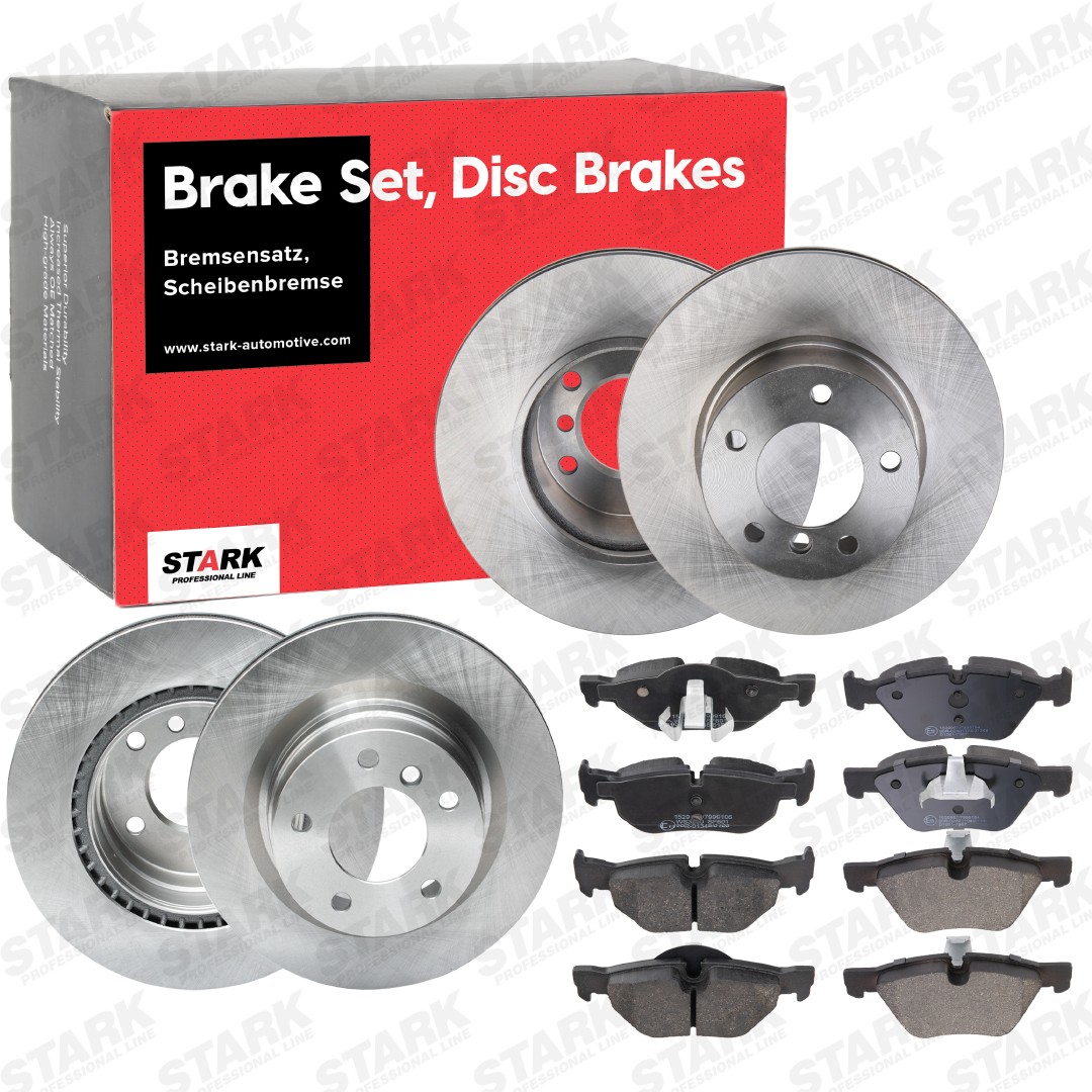 STARK SKBK-10991720: Kit dischi e pastiglie Assale anteriore, Assale posteriore, ventilazione interna, ventilato, con bulloni/viti, con clip pistone