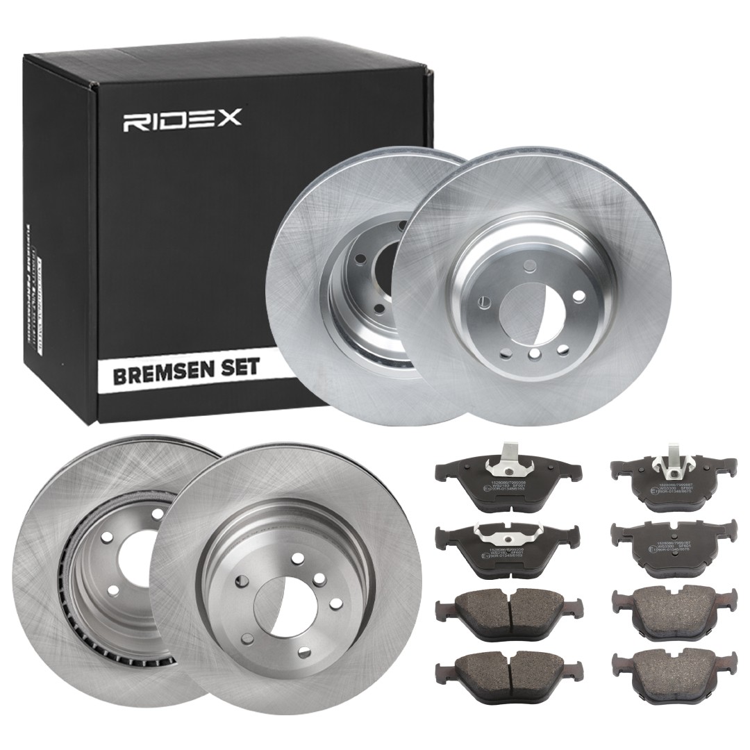 RIDEX 3405B1749: Pidurikomplekt, ketaspidur Esisild, Tagasild, Ø: 348,0, 336,0mm, õhutusega, sisemine õhutus, koos stopperrõngaga, koos kokkusurumisvastase plekiga