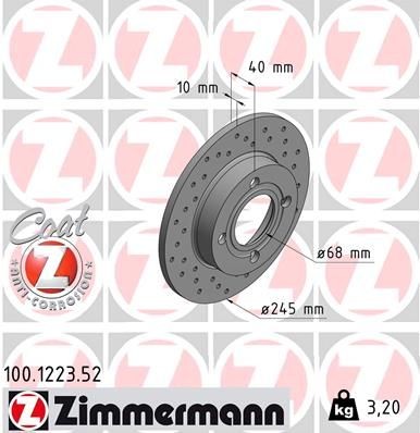 ZIMMERMANN 100.1223.52: Piduriketas Ø: 245mm, täis, perforeeritud, Ø: 245mm, kaetud SPORT COAT Z