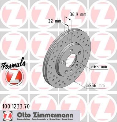 ZIMMERMANN 100.1233.70: Piduriketas Ø: 256mm, õhutusega, perforeeritud, kaheosaline piduriketas, Ø: 256mm, kaetud FORMULA Z COAT Z