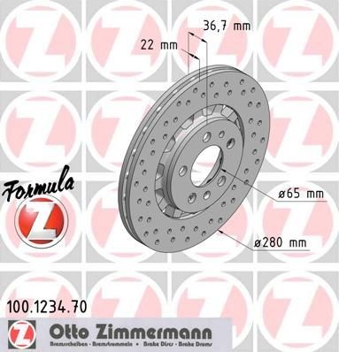 ZIMMERMANN 100.1234.70: Brzdový kotouč R: 280mm, větráno, děrovaný, dvoudílný brzdový kotouč, R: 280mm, nátěr FORMULA Z COAT Z