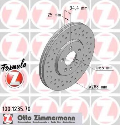 ZIMMERMANN 100.1235.70: Brzdový kotouč R: 288mm, větráno, děrovaný, R: 288mm