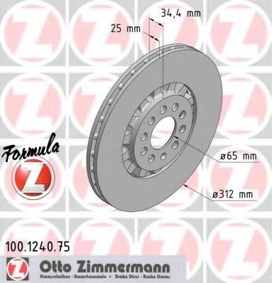 ZIMMERMANN 100.1240.75: Piduriketas Ø: 312mm, õhutusega, Ø: 312mm