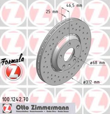 ZIMMERMANN 100.1242.70: Piduriketas Ø: 312mm, õhutusega, perforeeritud, Ø: 312mm
