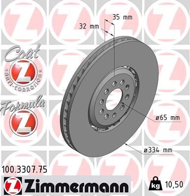 ZIMMERMANN 100.3307.75: Piduriketas Ø: 334mm, õhutusega, kaheosaline piduriketas, ujuv piduriketas, Alumiiniumist pidurikettakamber, Ø: 334mm, kaetud FORMULA Z COAT Z