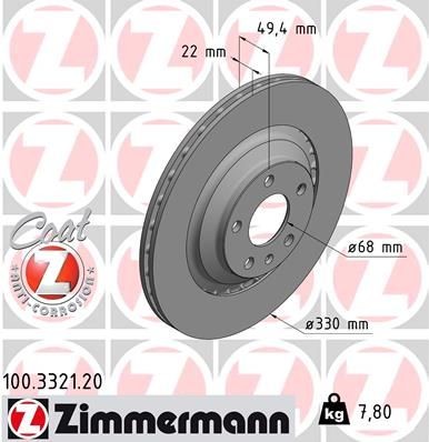 ZIMMERMANN 100.3321.20: Brzdový kotouč R: 330mm, vnější větrání, R: 330mm, nátěr COAT Z
