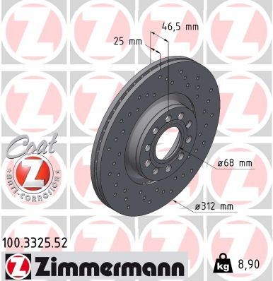 ZIMMERMANN 100.3325.52: Piduriketas Ø: 312mm, välisõhutus, perforeeritud, Ø: 312mm, kaetud SPORT COAT Z