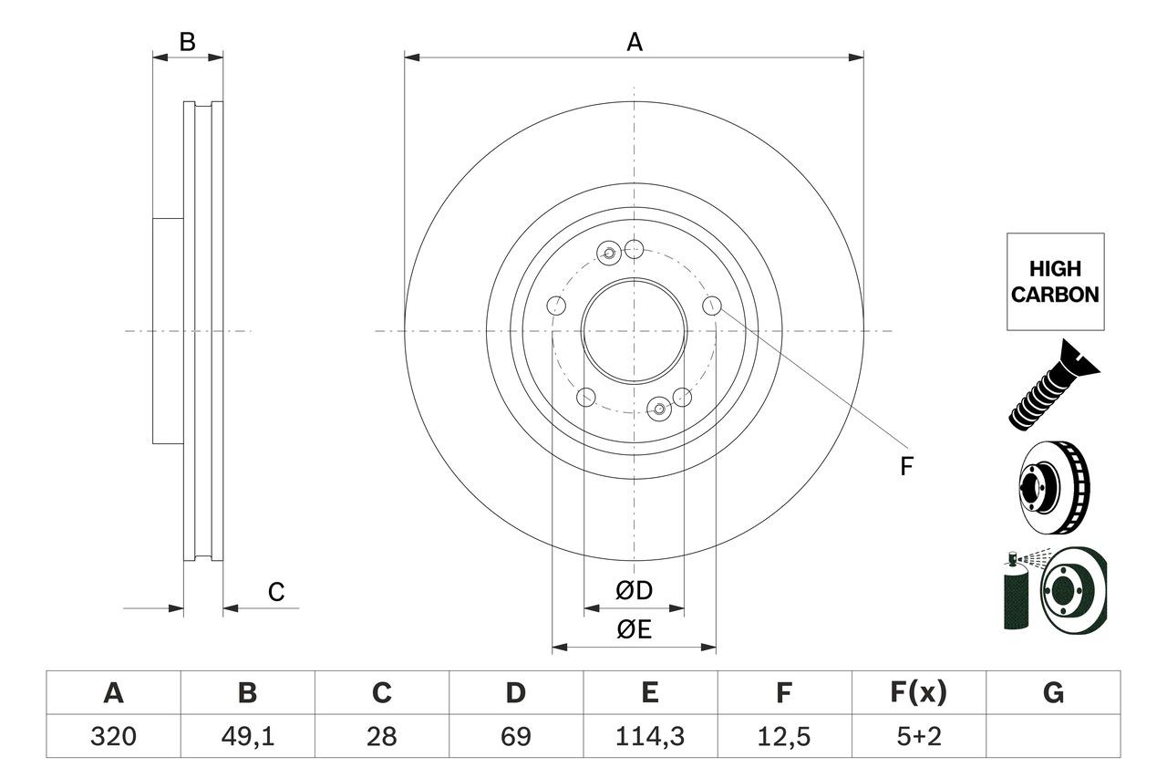 BOSCH 0 986 479 F35: Δισκόπλακα Ø: 320mm, αεριζόμενο, Ø: 320mm, με επίστρωση, Με βίδες