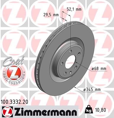 ZIMMERMANN 100.3332.20: Brzdový kotouč R: 345mm, vnitřně větráno, R: 345mm, nátěr COAT Z