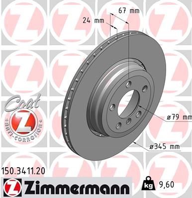 ZIMMERMANN 150.3411.20: Stabdžių diskas Ø: 345mm, išorinis ventiliavimas, Ø: 345mm, padengta COAT Z