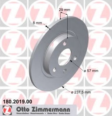 ZIMMERMANN 180.2019.00: Bremseskive Ø: 237,5mm, fuldstændigt, Ø: 237,5mm