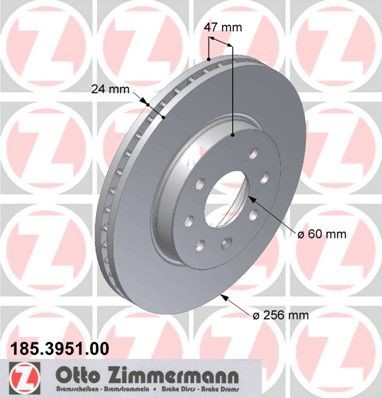 ZIMMERMANN 185.3951.00: Brzdový kotouč R: 256mm, vnitřně větráno, R: 256mm
