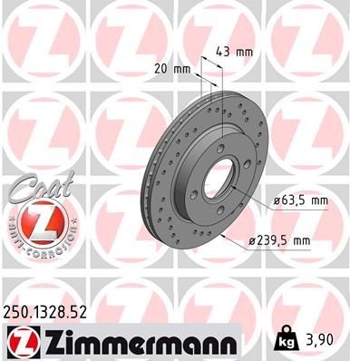 ZIMMERMANN 250.1328.52: Piduriketas Ø: 240mm, sisemine õhutus, perforeeritud, Ø: 240mm, kaetud SPORT COAT Z