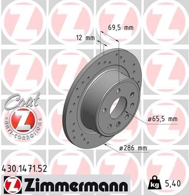 ZIMMERMANN SPORT COAT Z 430.1471.52 Bremsscheibe Ø: 286mm, voll, gelocht, Ø: 286mm, beschichtet