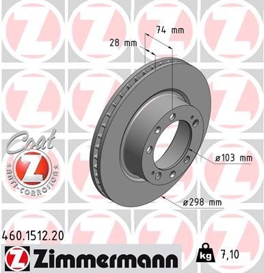 ZIMMERMANN 460.1512.20: Bremseskive Ø: 298mm, indvendigt ventileret, Ø: 298mm, coatet COAT Z